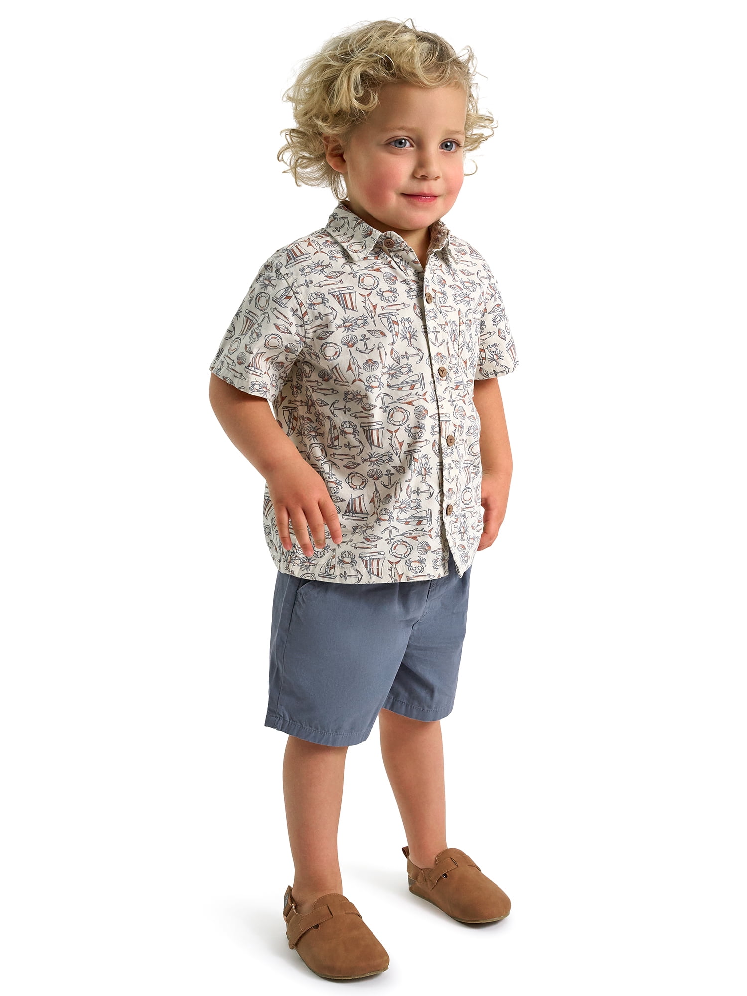Modern Moments by Gerber Baby and Toddler Boy Button Front Shirt and Short Set, 2-Piece, Sizes 0/3 Months - 5T