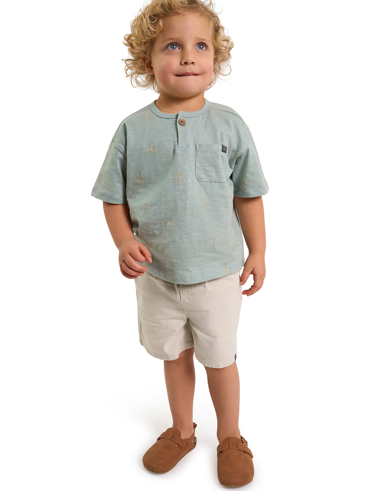 Modern Moments by Gerber Baby and Toddler Boy Henley Tee and Short Set, 2-Piece, Sizes 0/3 Months - 5T