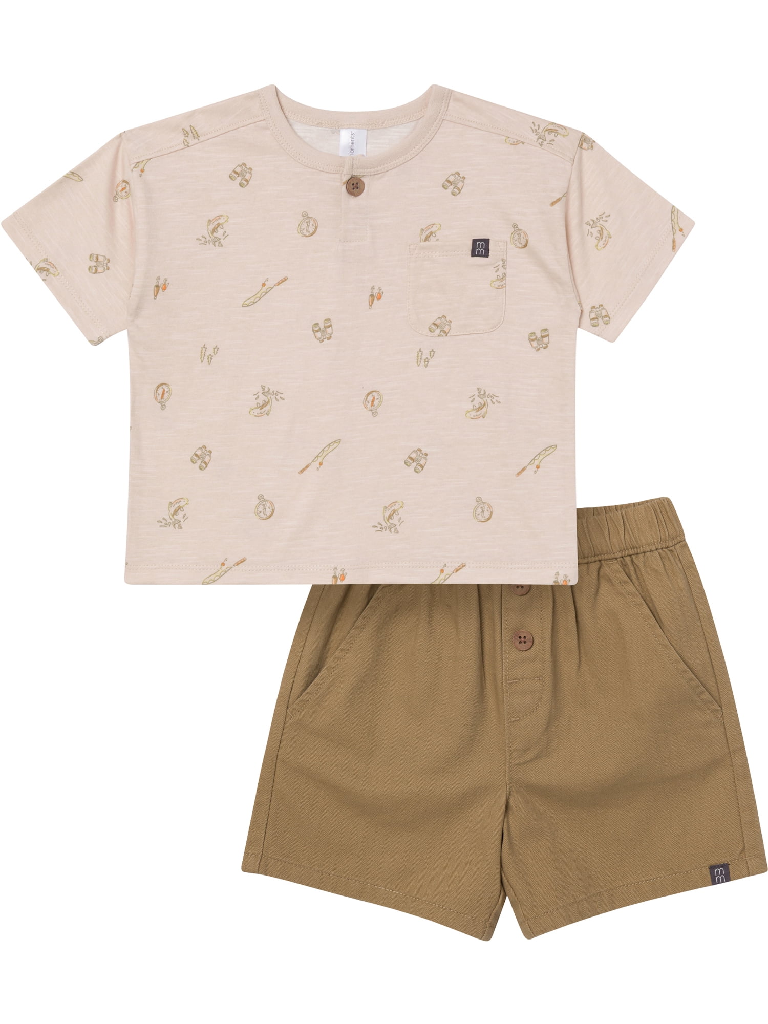 Modern Moments by Gerber Baby and Toddler Boy Henley Tee and Short Set, 2-Piece, Sizes 0/3 Months - 5T