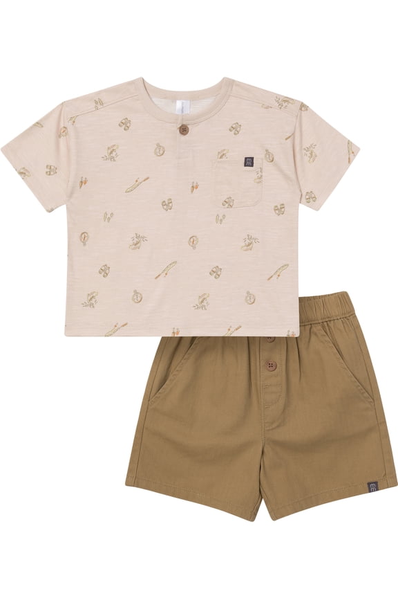 by Gerber Baby and Toddler Boy Henley Tee and Short Set, 2-Piece, Sizes 0/3 Months - 5T