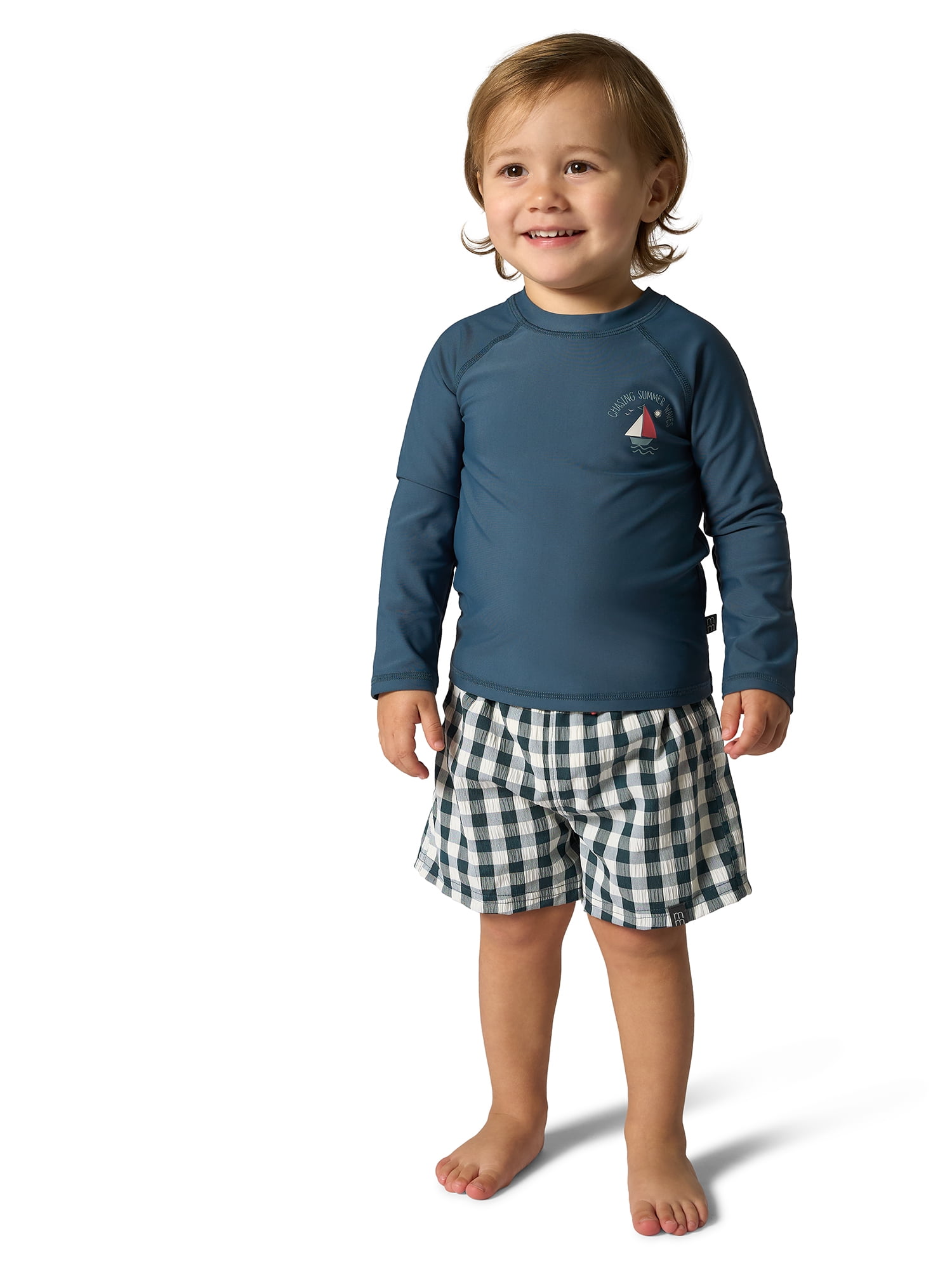 Modern Moments by Gerber Toddler Boy Long Sleeve Rashguard and Short Set, 2-Piece, Sizes 0/3M - 5T