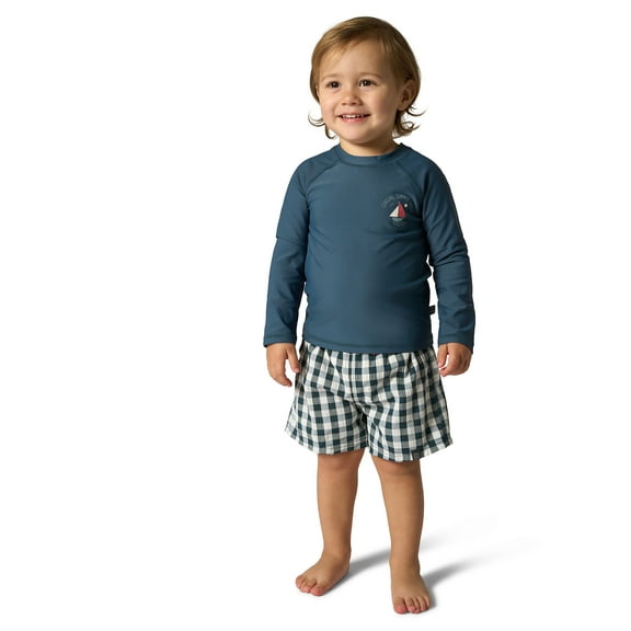 Modern Moments by Gerber Toddler Boy Long Sleeve Rashguard and Short Set, 2-Piece, Sizes 0/3M - 5T