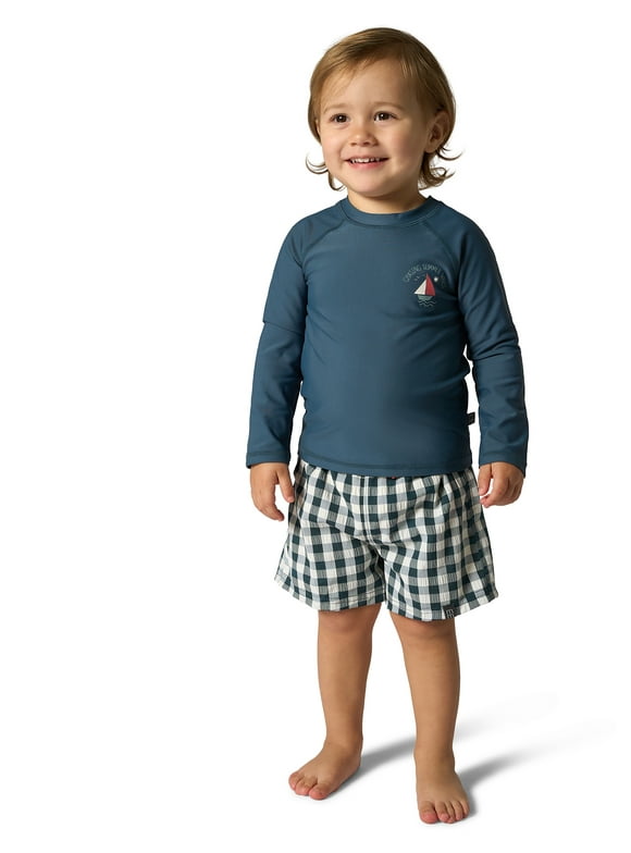 by Gerber Toddler Boy Long Sleeve Rashguard and Short Set, 2-Piece, Sizes 0/3M - 5T