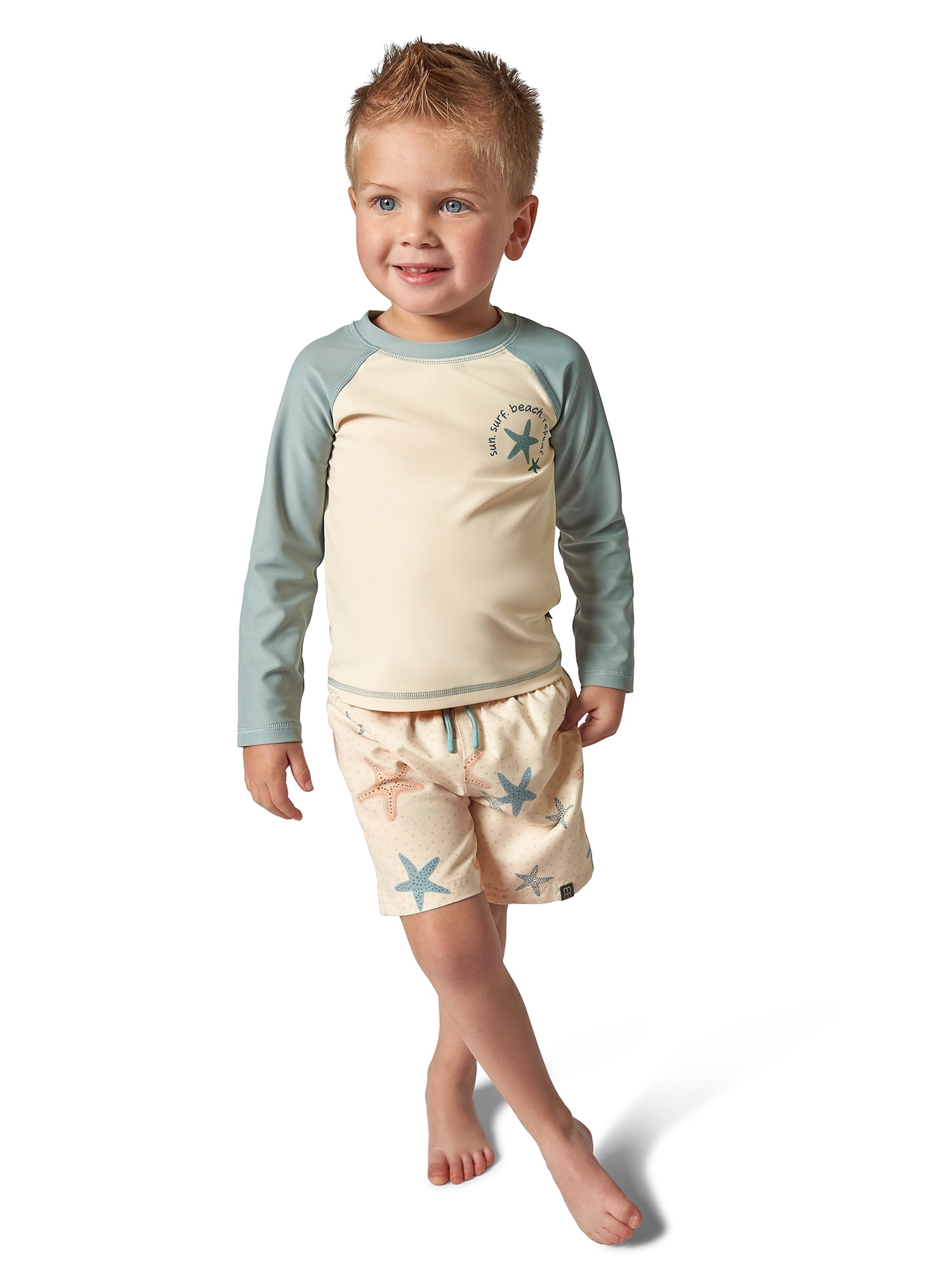 Modern Moments by Gerber Toddler Boy Long Sleeve Rashguard and Short Set, 2-Piece, Sizes 0/3M - 5T