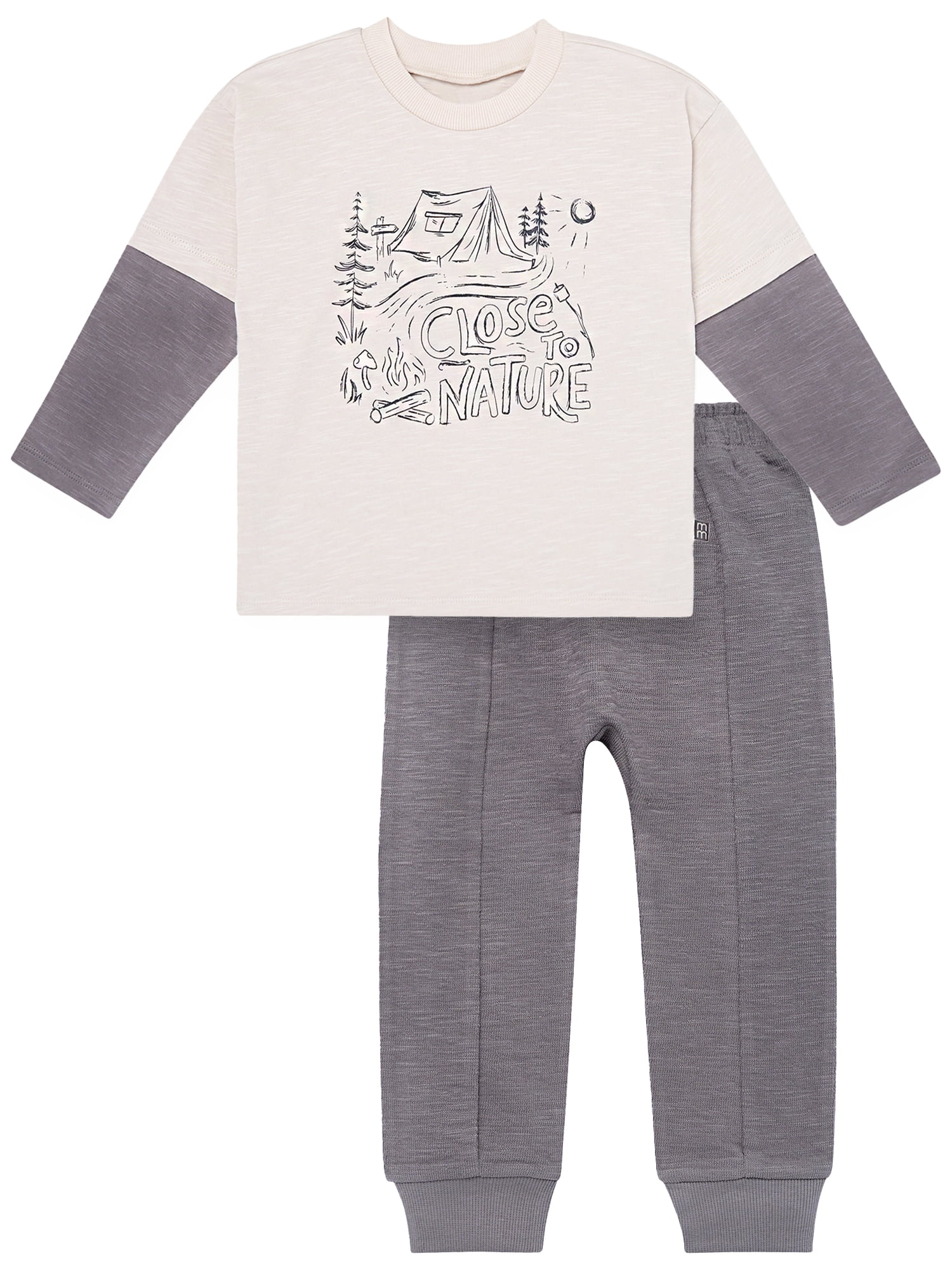 Modern Moments by Gerber Toddler Boy Organic Graphic Tee and Pant Outfit Set, Sizes 12 Months - 5T