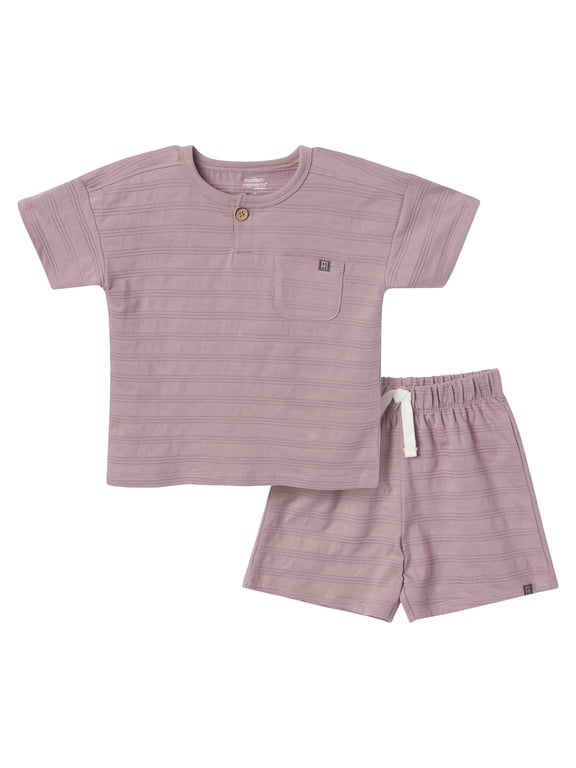 by Gerber Toddler Boy Oversized Textured Shirt and Short Outfit Set, 2-Piece, 12 Months - 5T