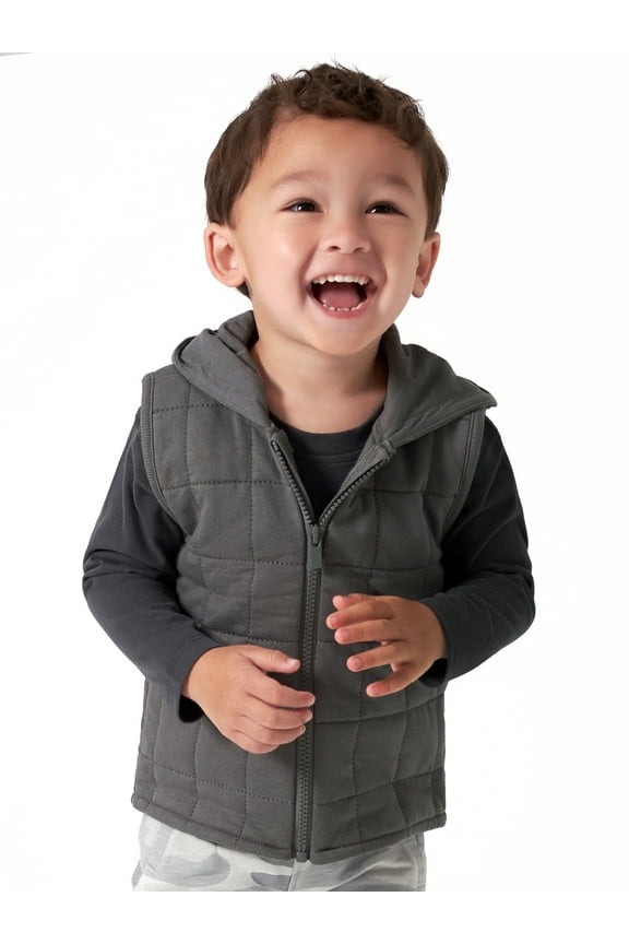 by Gerber Toddler Boy Quilted Hooded Zip Vest, Sizes 12M-5T