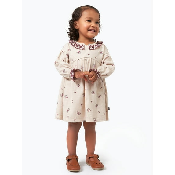 Modern Moments by Gerber Toddler Girl Dress with Neck Ruffle and Embroidery, Sizes 12 Months - 5T