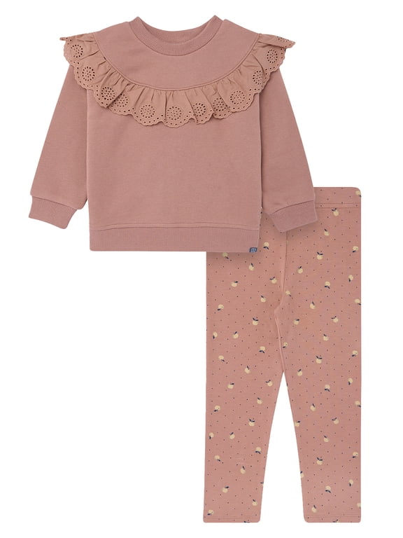 by Gerber Toddler Girl Eyelet Ruffle Sweatshirt Tunic and Legging Set, Sizes 12M-5T