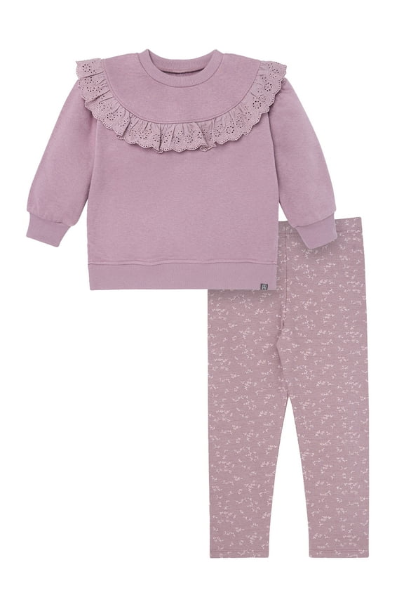 by Gerber Toddler Girl Eyelet Ruffle Sweatshirt Tunic and Legging Set, Sizes 12M-5T