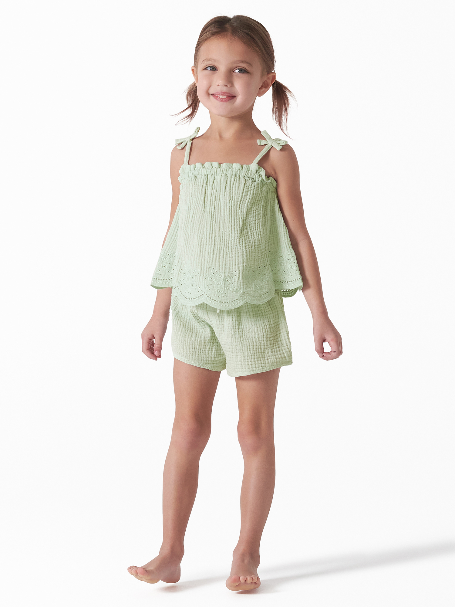 Modern Moments by Gerber Toddler Girl Eyelet Trim Gauze Top and Shorts Set, 2-Piece, Sizes 12M-5T - image 1 of 13