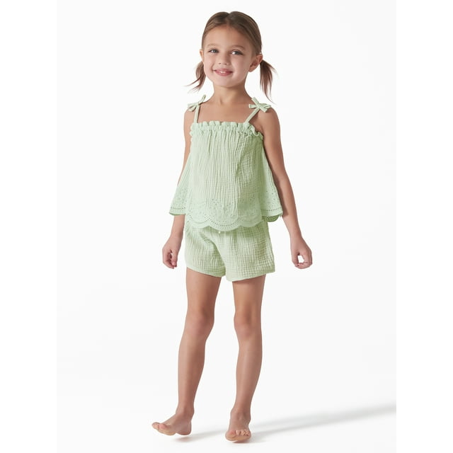 Modern Moments by Gerber Toddler Girl Eyelet Trim Gauze Top and Shorts Set, 2-Piece, Sizes 12M-5T
