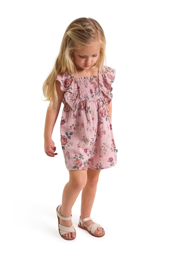 by Gerber Toddler Girl Flutter Romper with Smocking, Sizes 12 Months - 5T