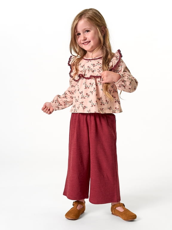 by Gerber Toddler Girl Front Ruffles Top and Pant Outfit Set, 2-Piece, Sizes 12 Months - 5T