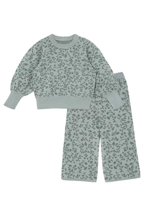by Gerber Toddler Girl Jacquard Sweater Knit with Wide Leg Pant Set, Sizes 12M-5T