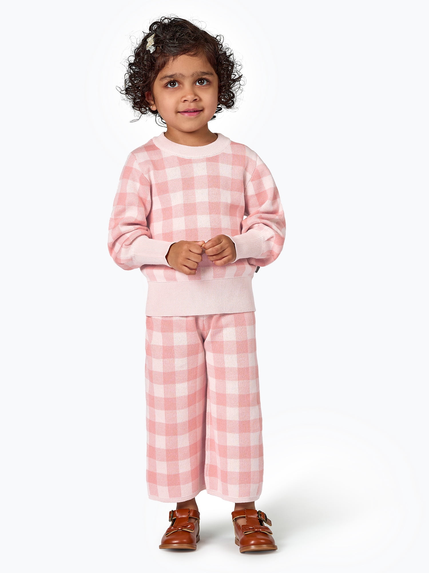 Modern Moments by Gerber Toddler Girl Jacquard Sweater Knit with Wide Leg Pant Set, Sizes 12M-5T
