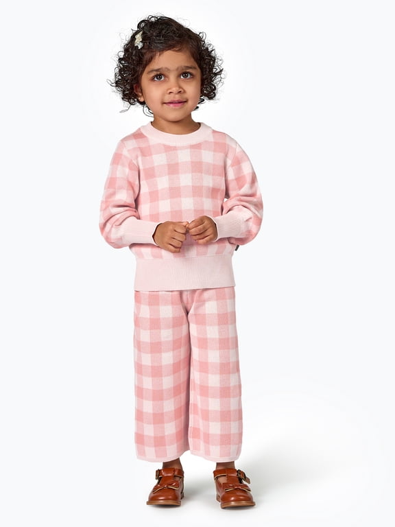 by Gerber Toddler Girl Jacquard Sweater Knit with Wide Leg Pant Set, Sizes 12M-5T