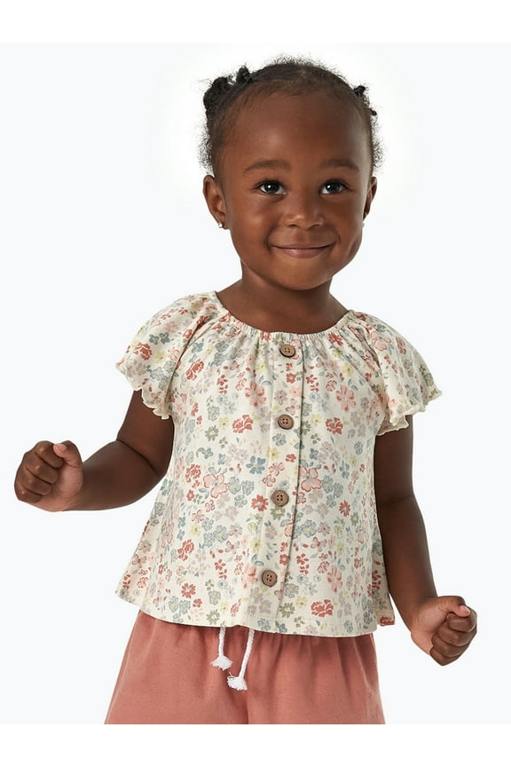 by Gerber Toddler Girl Organic Ruffled Short Sleeve Top, Sizes 12M-5T
