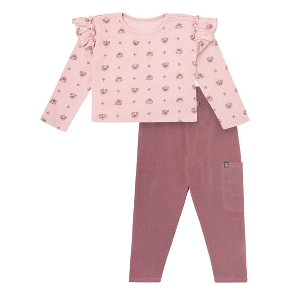Modern Moments by Gerber Toddler Girl Organic Top and Pant Outfit Set, Sizes 12 Months - 5T