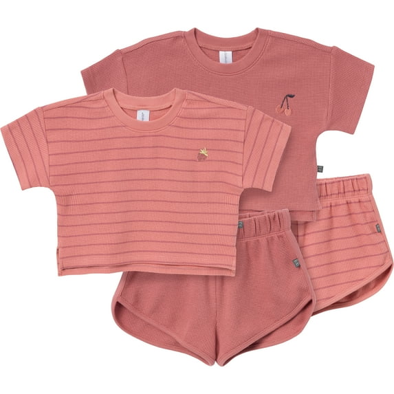 Modern Moments by Gerber Toddler Girl Oversized Dropshoulder Box Tops and Shorts, 4-Piece Outfit Set, Sizes 12 Months - 5T