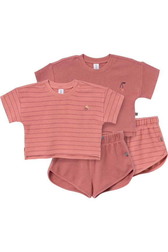 by Gerber Toddler Girl Oversized Dropshoulder Box Tops and Shorts, 4-Piece Outfit Set, Sizes 12 Months - 5T