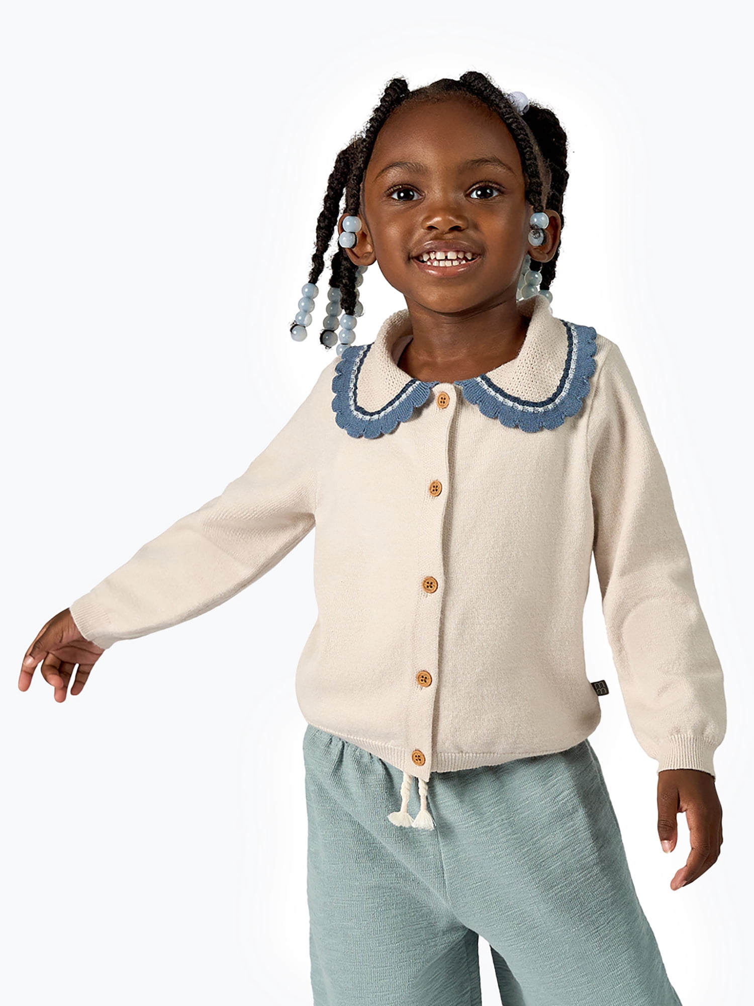 Modern Moments by Gerber Toddler Girl Pointelle Collared Cardigan Sweater, Sizes 12M-5T