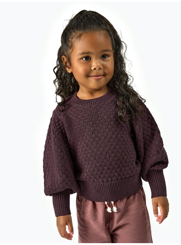 by Gerber Toddler Girl Puff Sleeve Sweater, Sizes 12M-5T