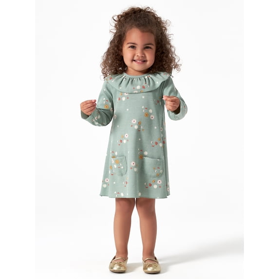 Modern Moments by Gerber Toddler Girl Ribbed Ruffle Collar Dress with Pockets (12M - 5T)
