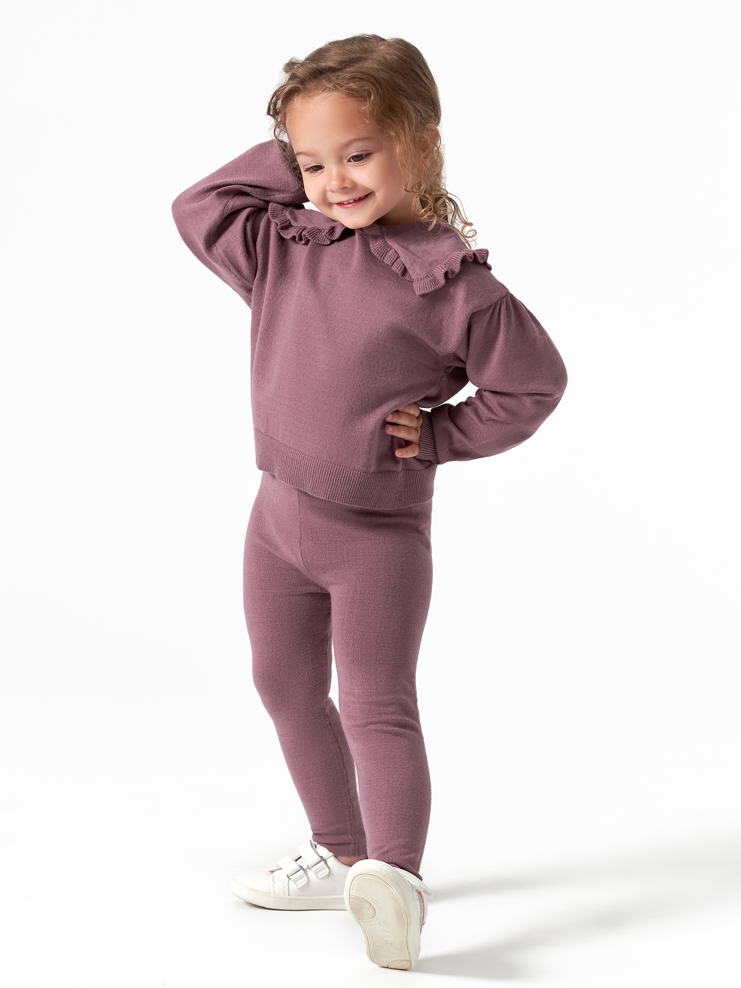 Modern Moments by Gerber Toddler Girl Ribbed Sweater with Peter Pan Collar and Leggings Outfit Set, 2-Piece (12M - 5T)