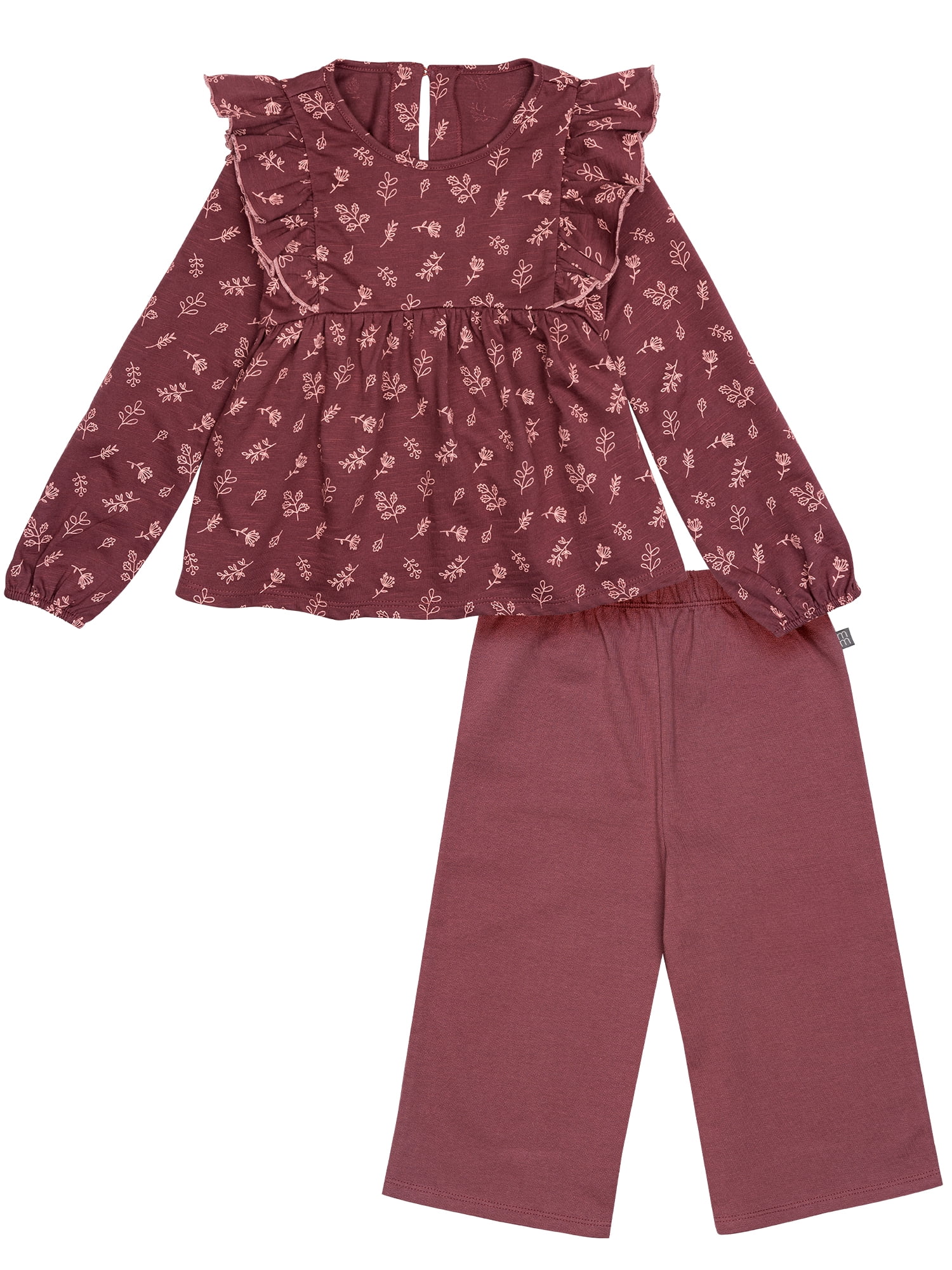 by Gerber Toddler Girl Ruffles Top and Wide Leg Pant Set, 2-Piece, Sizes 12 Months - 5T