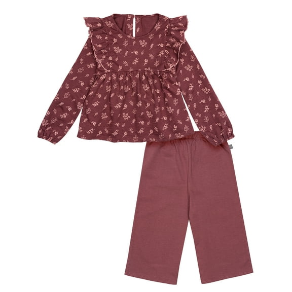 Modern Moments by Gerber Toddler Girl Ruffles Top and Wide Leg Pant Set, 2-Piece, Sizes 12 Months - 5T