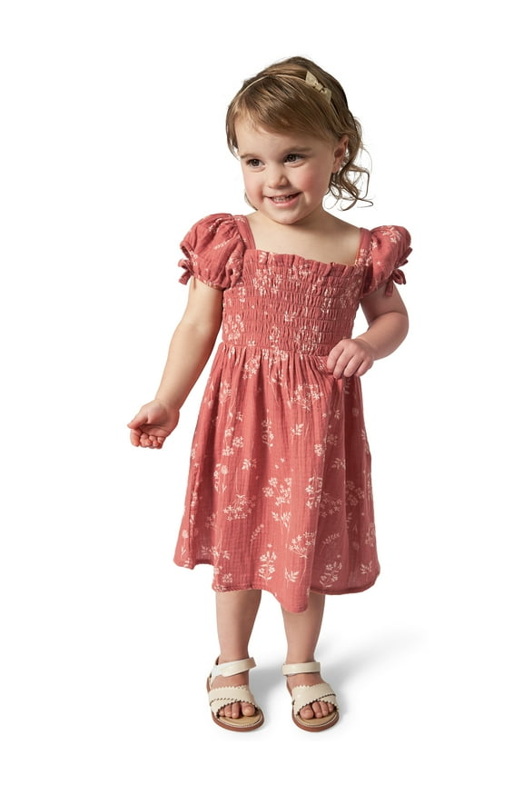 by Gerber Toddler Girl Smocked Dress with Bows, Sizes 12M-5T