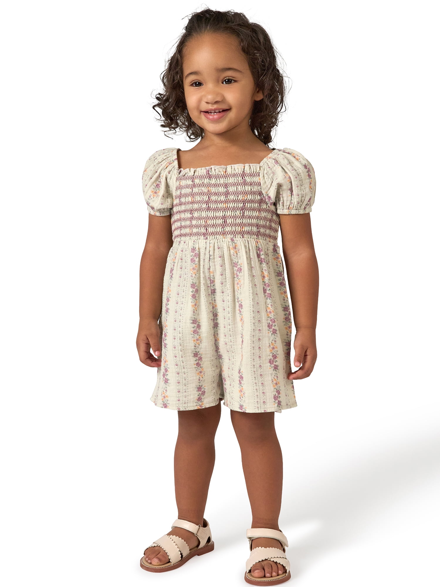 Modern Moments by Gerber Toddler Girl Smocked Romper with Ric Rac, Sizes 12 Months - 5T
