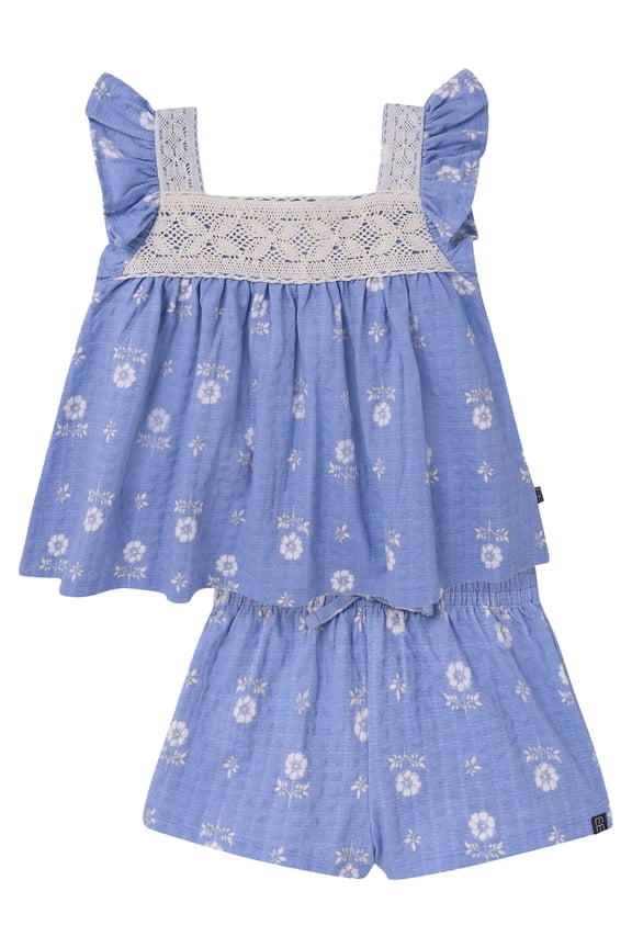 by Gerber Toddler Girl Square Neck Ruffle Outfit Set, 2-Piece, Sizes 12 Months - 5T