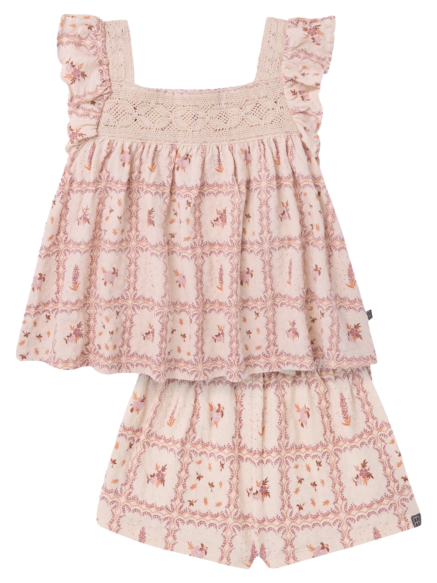 Modern Moments by Gerber Toddler Girl Square Neck Ruffle Outfit Set, 2-Piece, Sizes 12 Months - 5T
