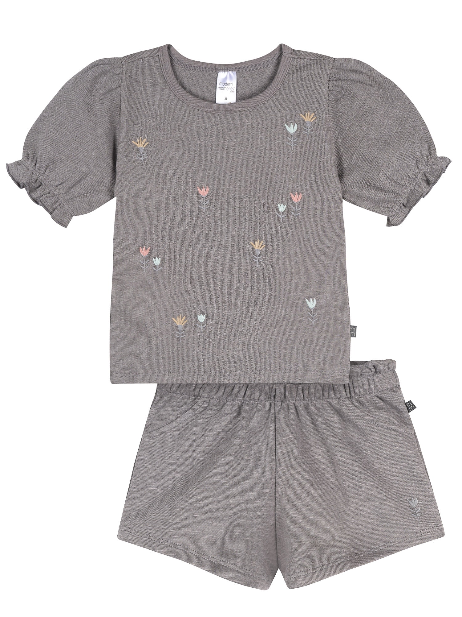 Modern Moments by Gerber Toddler Girl Organic Top and Short Outfit Set Set, 2-Piece, Sizes 12 Months - 5T