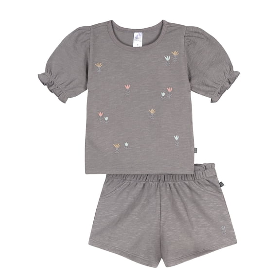 Modern Moments by Gerber Toddler Girl Organic Top and Short Outfit Set Set, 2-Piece, Sizes 12 Months - 5T