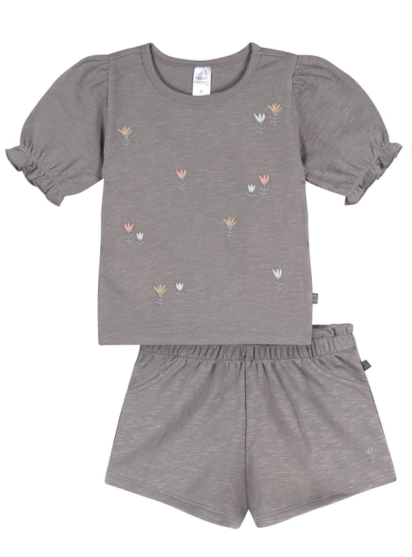 by Gerber Toddler Girl Organic Top and Short Outfit Set Set, 2-Piece, Sizes 12 Months - 5T