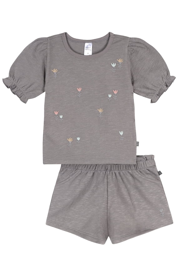 by Gerber Toddler Girl Organic Top and Short Outfit Set Set, 2-Piece, Sizes 12 Months - 5T