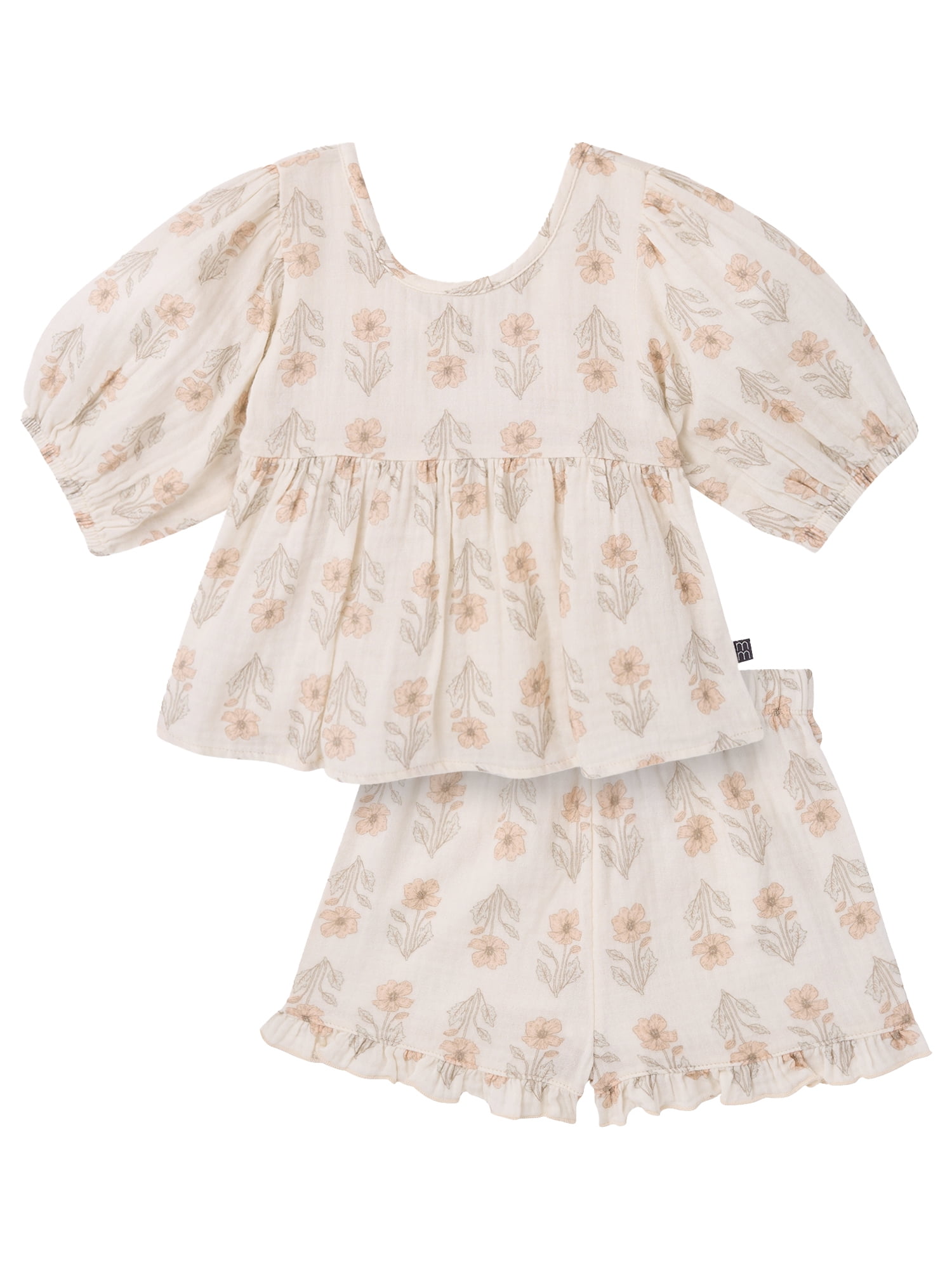 Modern Moments by Gerber Toddler Girl Top and Short Outfit Set with Crossback Detail, 2-Piece, Sizes 12 Months - 5T