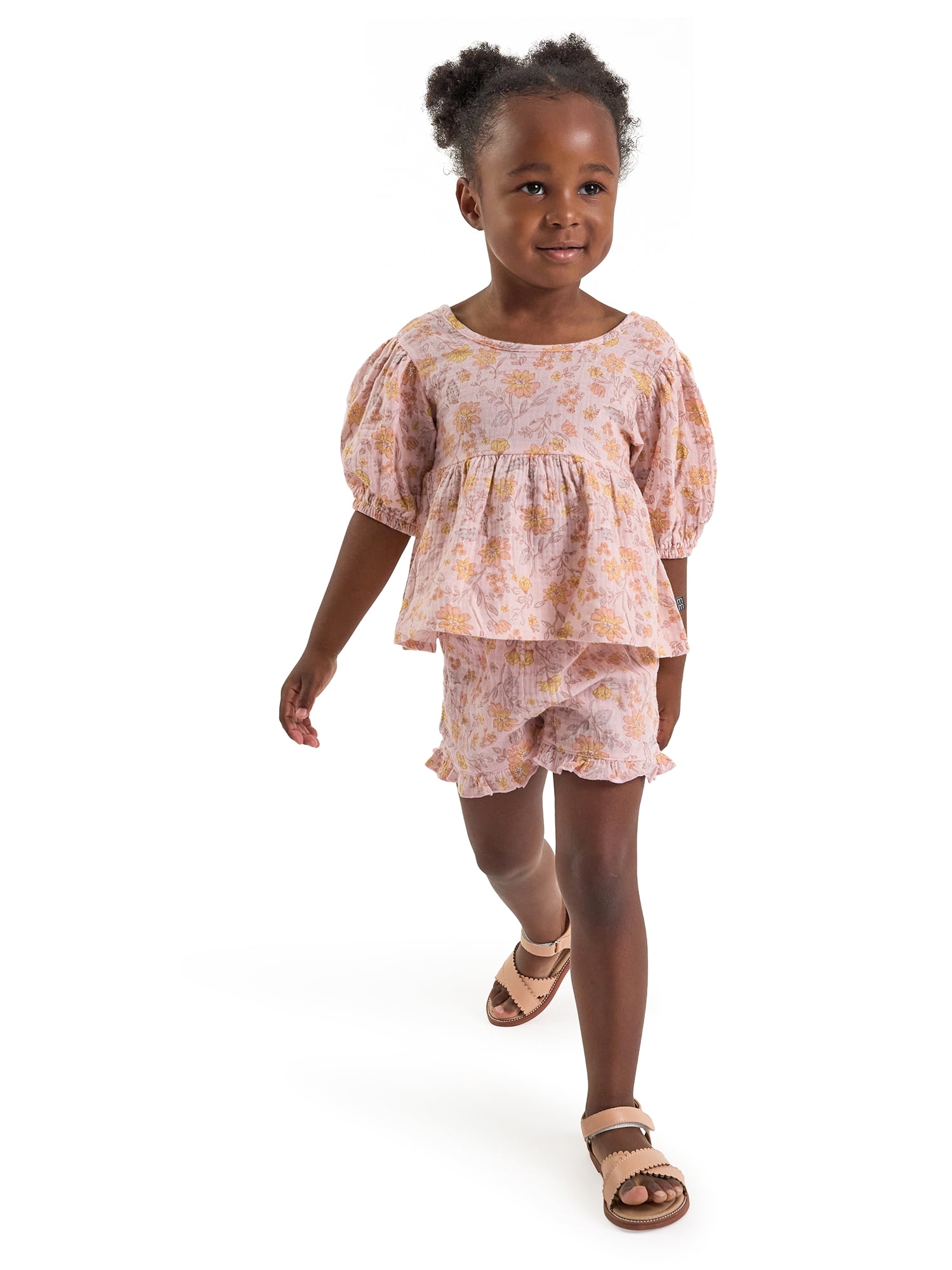 Modern Moments by Gerber Toddler Girl Top and Short Outfit Set with Crossback Detail, 2-Piece, Sizes 12 Months - 5T