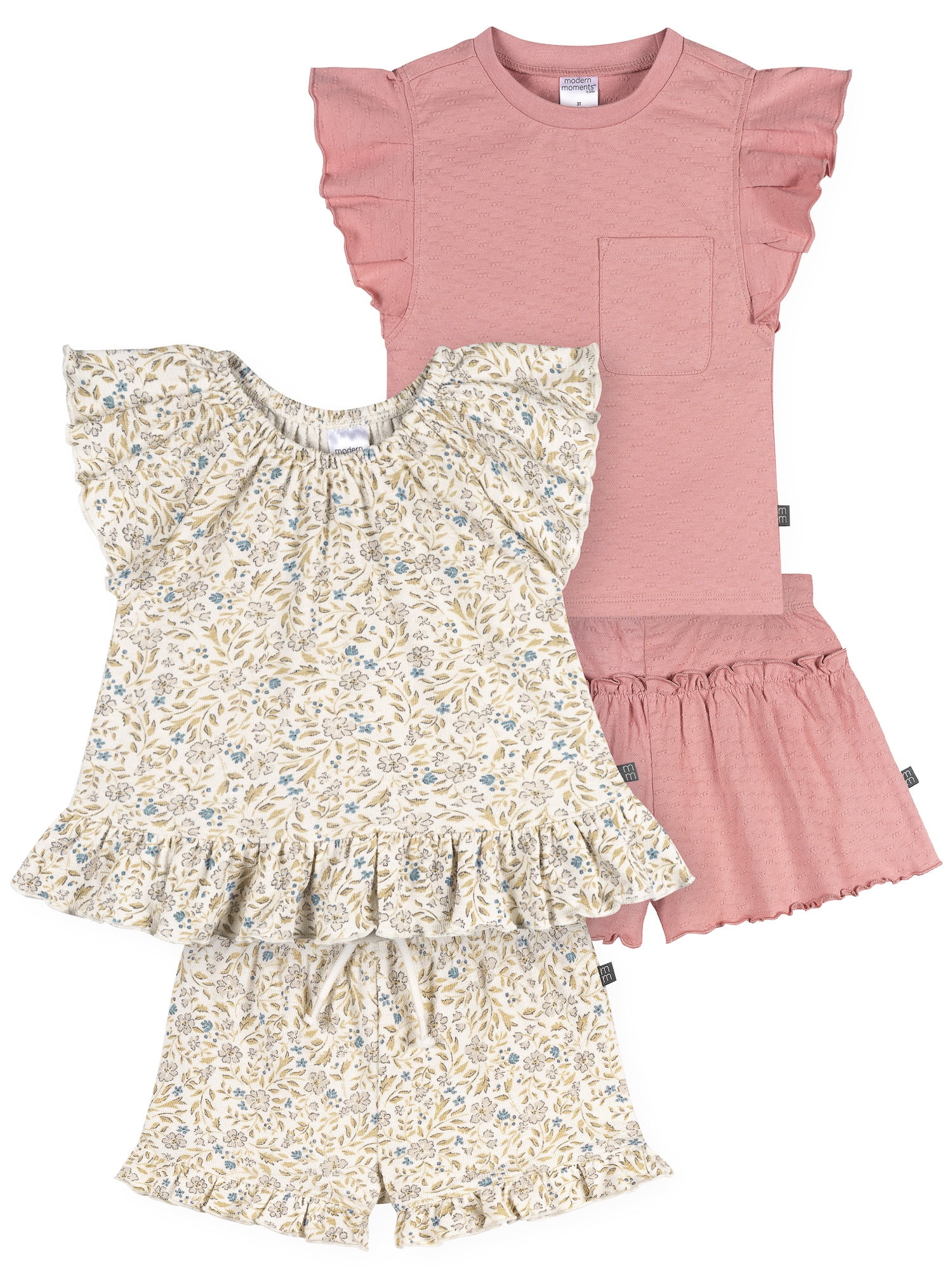 Modern Moments by Gerber Toddler Girl Organic Top and Short Outfit Sets, 4-Piece, Sizes 12 Monts - 5T