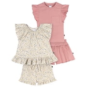 by Gerber Toddler Girl Organic Top and Short Outfit Sets, 4-Piece, Sizes 12 Monts - 5T
