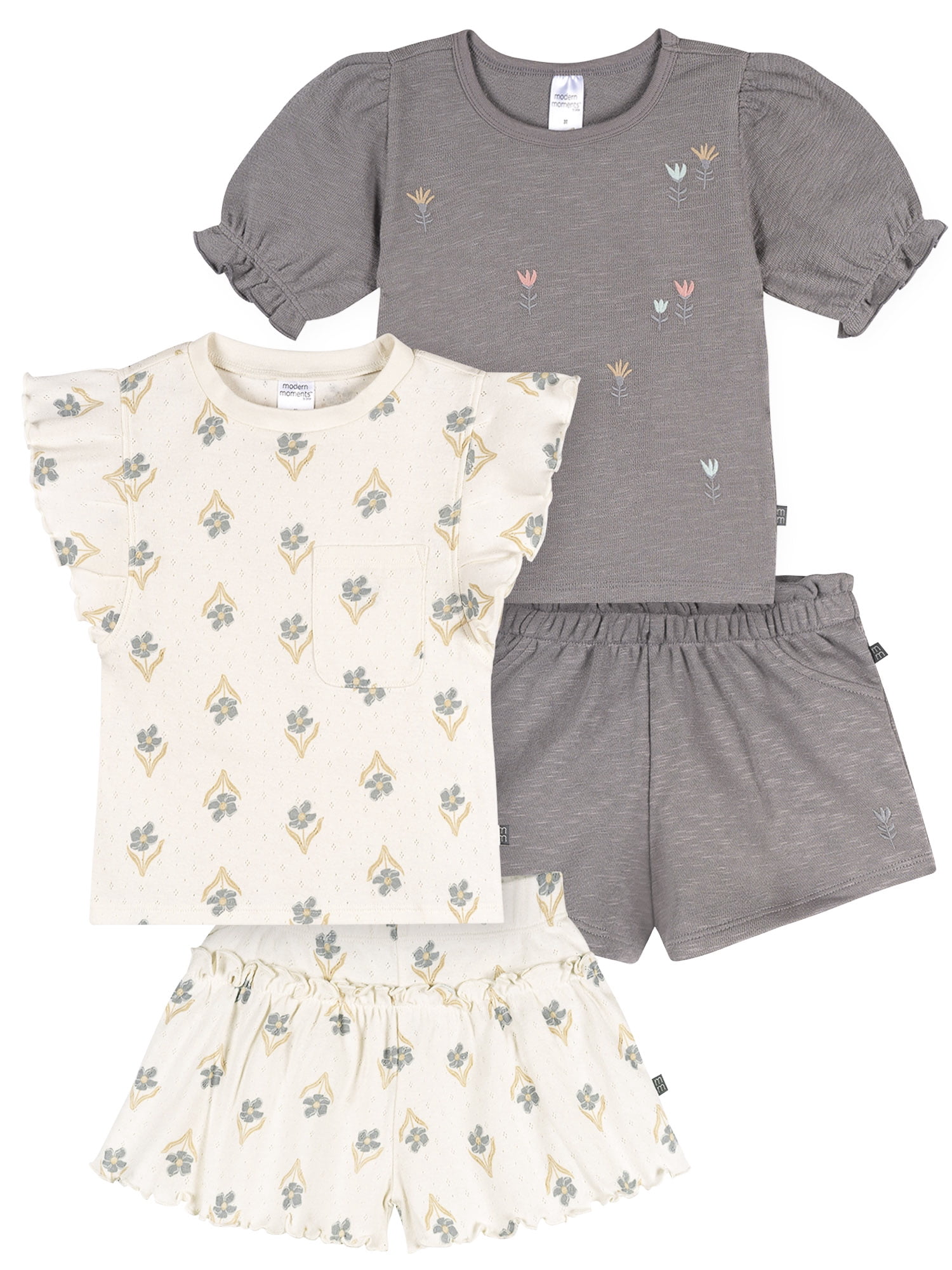 Modern Moments by Gerber Toddler Girl Organic Top and Short Outfit Sets, 4-Piece, Sizes 12 Monts - 5T