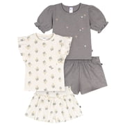 by Gerber Toddler Girl Organic Top and Short Outfit Sets, 4-Piece, Sizes 12 Monts - 5T