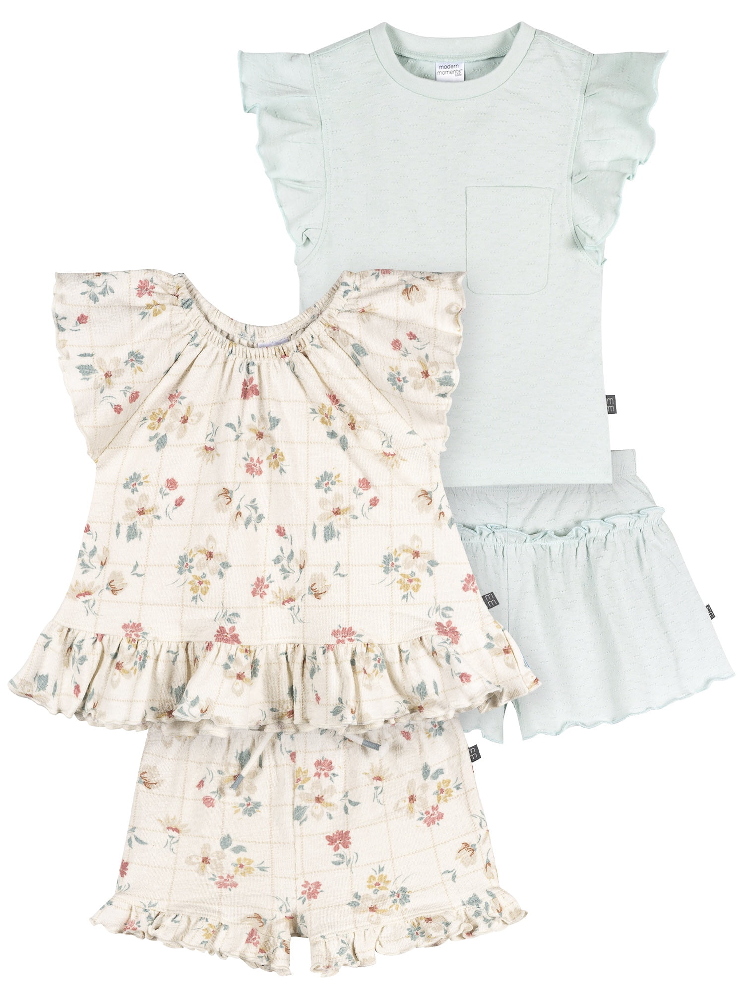 Modern Moments by Gerber Toddler Girl Organic Top and Short Outfit Sets, 4-Piece, Sizes 12 Monts - 5T