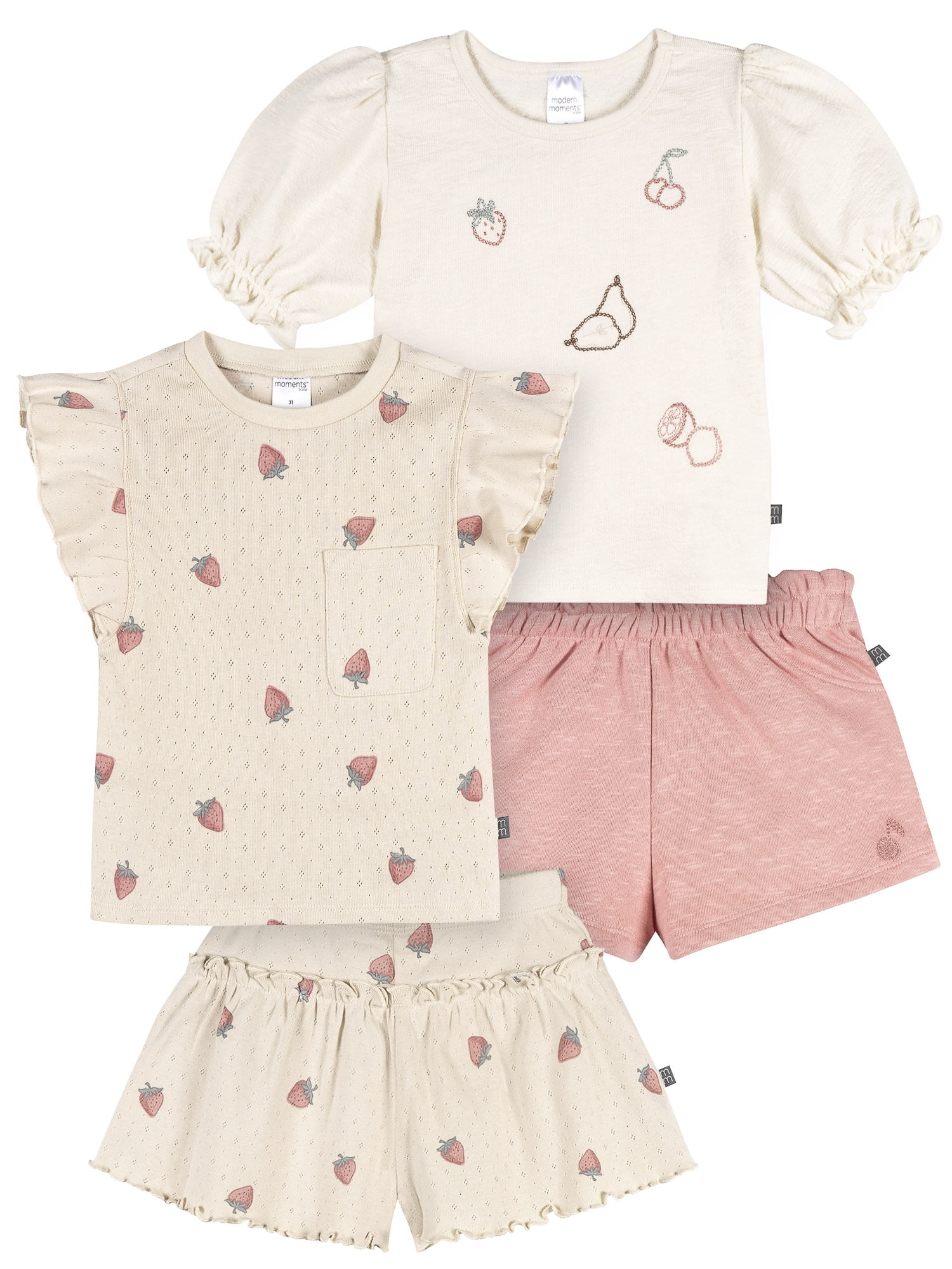 Modern Moments by Gerber Toddler Girl Organic Top and Short Outfit Sets, 4-Piece, Sizes 12 Monts - 5T