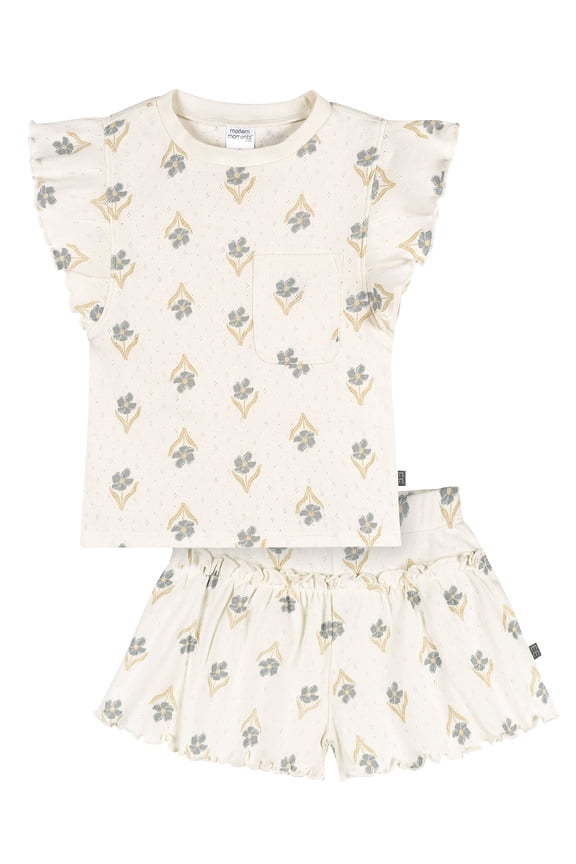 by Gerber Toddler Girl Organic Top and Short Set, Sizes 12 Months - 5T
