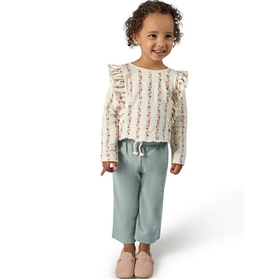 Modern Moments by Gerber Toddler Girl Top and Wide Leg Pant Outfit Set, Sizes 12M-5T