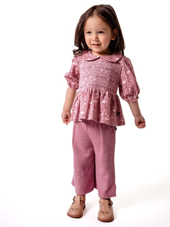by Gerber Toddler Girl Top with Decorative Smocking Pant, 2-Piece, 12 Months - 5T